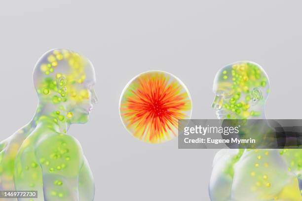 3d human glass figures looking on abstract sphere - digital trust stock pictures, royalty-free photos & images