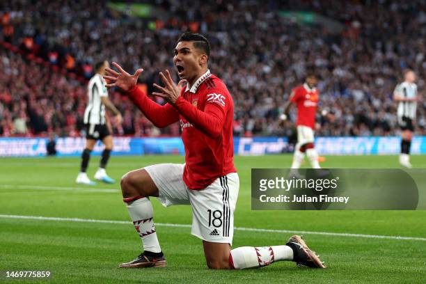 Casemiro of Manchester United reacts during the Carabao Cup Final match between Manchester United and Newcastle United at Wembley Stadium on February...