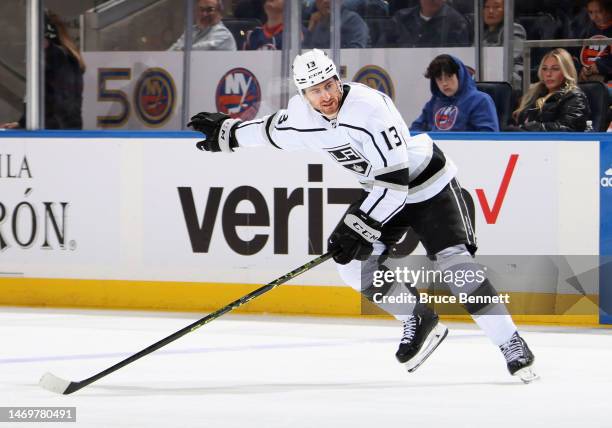 Gabriel Vilardi of the Los Angeles Kings skates against the New York Islanders at the UBS Arena on February 24, 2023 in Elmont, New York.