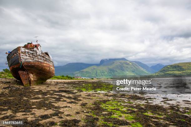 shipwreck on loch eil - boat ruins stock pictures, royalty-free photos & images