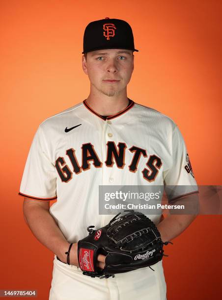 Pitcher Kyle Harrison of the San Francisco Giants poses for a portrait during the MLB photo day at Scottsdale Stadium on February 24, 2023 in...