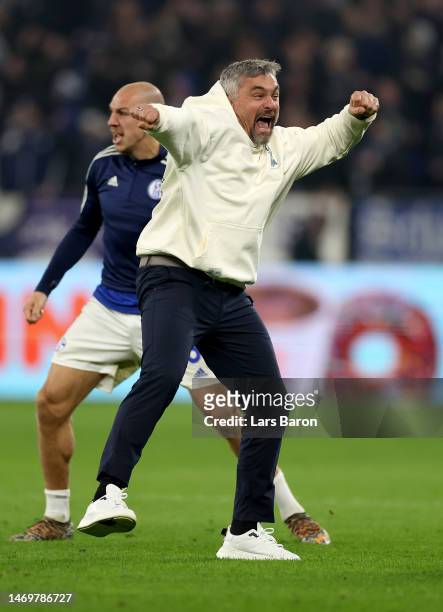 Thomas Reis, head coach of Schalke celebrates after winning the Bundesliga match between FC Schalke 04 and VfB Stuttgart at Veltins-Arena on February...