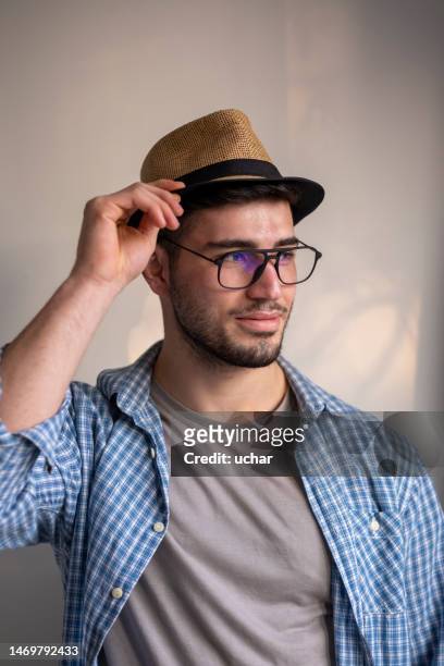 portrait of young man with glasses - shirt mockup stock pictures, royalty-free photos & images