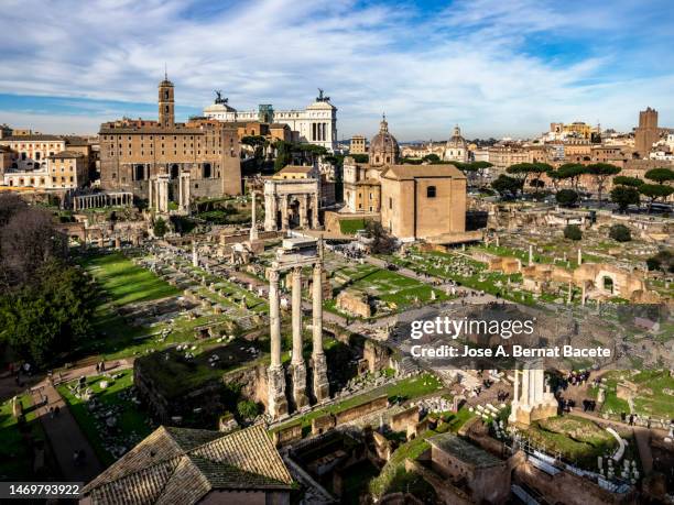 general view of the roman forum, rome, italy - foro romano foto e immagini stock