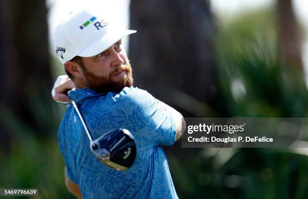 Chris Kirk of the United States hits his first shot on the 2nd hole during the final round of The Honda Classic at PGA National Resort And Spa on...