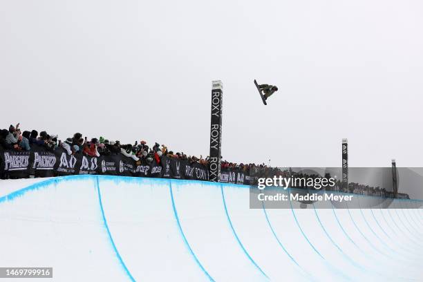 Josh Bowman of Team United States competes during the Men’s Snowboard Superpipe Final on day three of the Dew Tour at Copper Mountain on February 26,...
