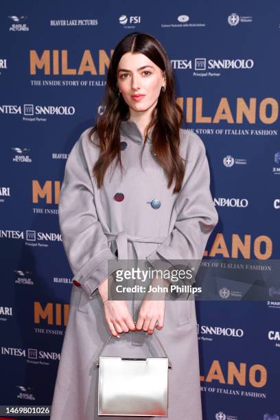 Kyra Kennedy attends the red carpet premiere of the movie "Milano: The Inside Story Of Italian Fashion" at The Space Odeon on February 26, 2023 in...