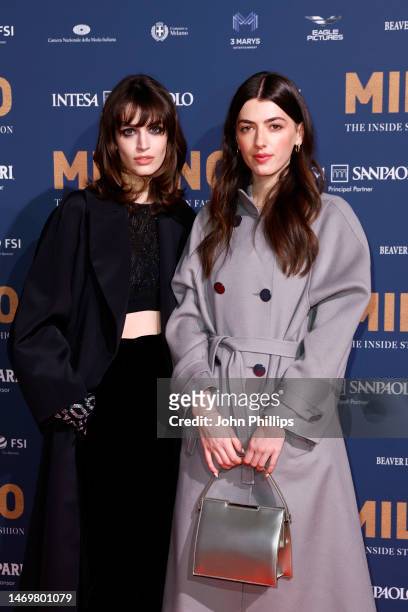 Greta Ferro and Kyra Kennedy attend the red carpet premiere of the movie "Milano: The Inside Story Of Italian Fashion" at The Space Odeon on February...