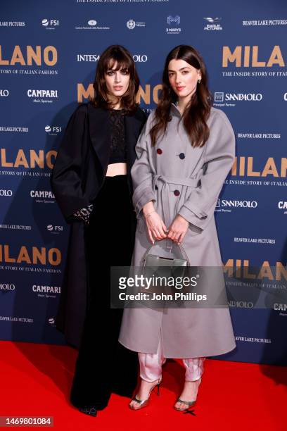 Greta Ferro and Kyra Kennedy attend the red carpet premiere of the movie "Milano: The Inside Story Of Italian Fashion" at The Space Odeon on February...