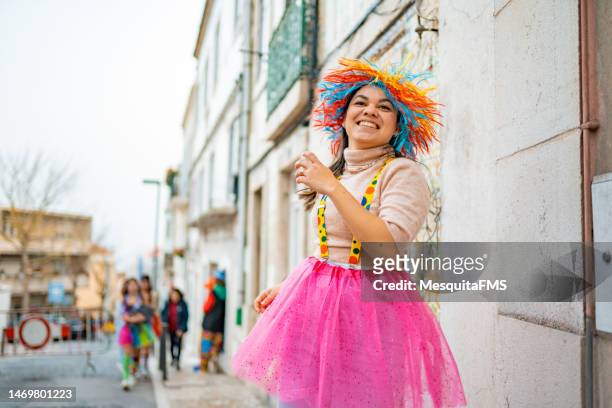 woman wearing carnival costume - carnival in portugal stock pictures, royalty-free photos & images