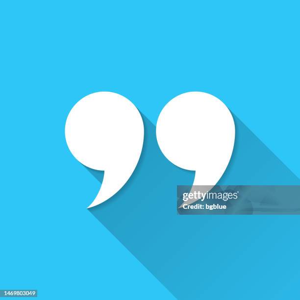 quotation marks symbol. icon on blue background - flat design with long shadow - speech marks stock illustrations