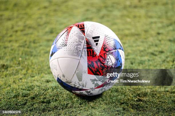 Match ball is seen between Philadelphia Union and the Columbus Crew at Subaru Park on February 25, 2023 in Chester, Pennsylvania.