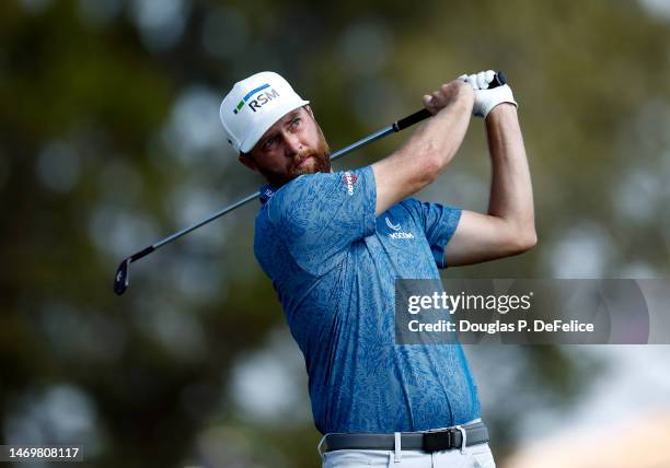 Chris Kirk of the United States hits his first shot on the 5th hole during the final round of The Honda Classic at PGA National Resort And Spa on...