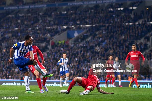 Danny Namaso of FC Porto shoots on goal during the Liga Portugal Bwin match between FC Porto and Gil Vicente at Estadio do Dragao on February 26,...