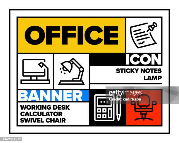 office line icon set and banner design - calling from window stock illustrations