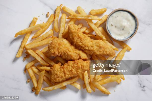 three piece chicken tender meal - french fries overhead stock pictures, royalty-free photos & images