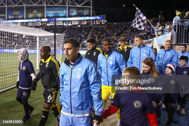 Alejandro Bedoya of Philadelphia Union looks on before playing against Columbus Crew at Subaru Park on February 25, 2023 in Chester, Pennsylvania.