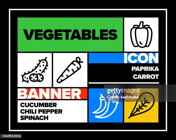 vegetables line icon set and banner design - courgette stock illustrations