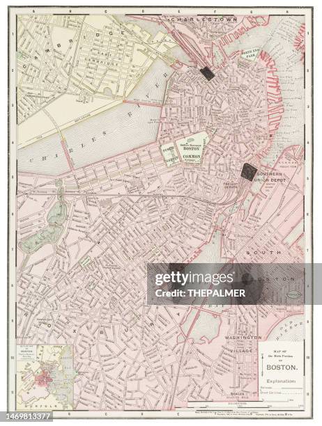 map of the city of boston, massachusetts 1899 - cleveland ohio map stock illustrations