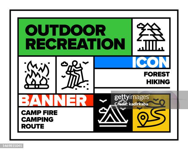 outdoor recreation line icon set and banner design - cigarette lighter stock illustrations