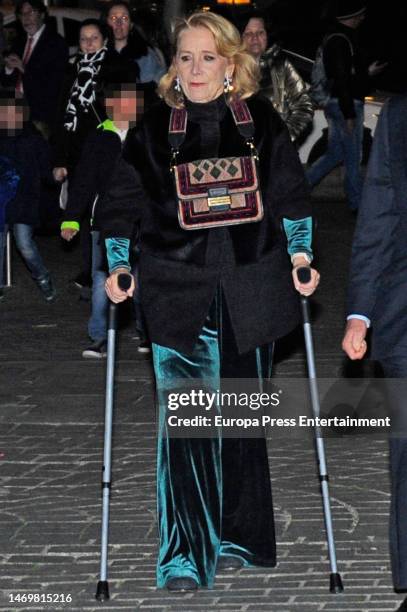 Esperanza Aguirre arrives at the Teatro Real to celebrate Jose Maria Aznar's birthday on February 25, 2023 in Madrid, Spain.