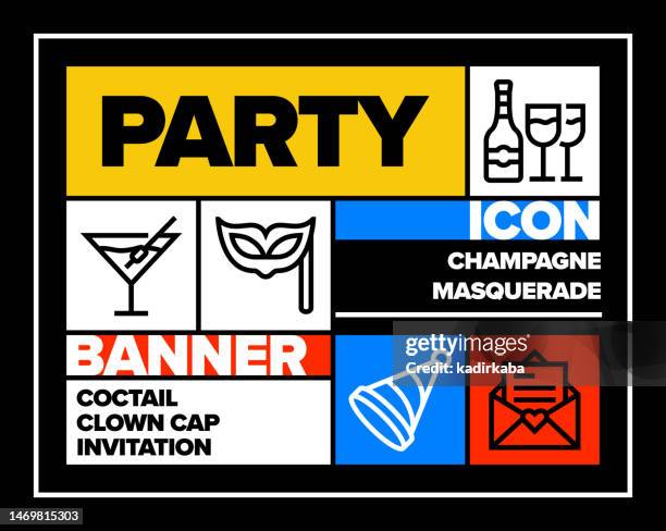 party line icon set and banner design - dessert buffet stock illustrations