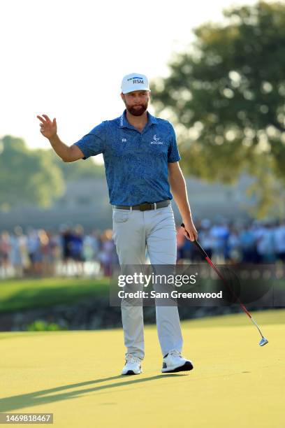 Chris Kirk of the United States reacts t a putt on the 16th hole during the final round of The Honda Classic at PGA National Resort And Spa on...