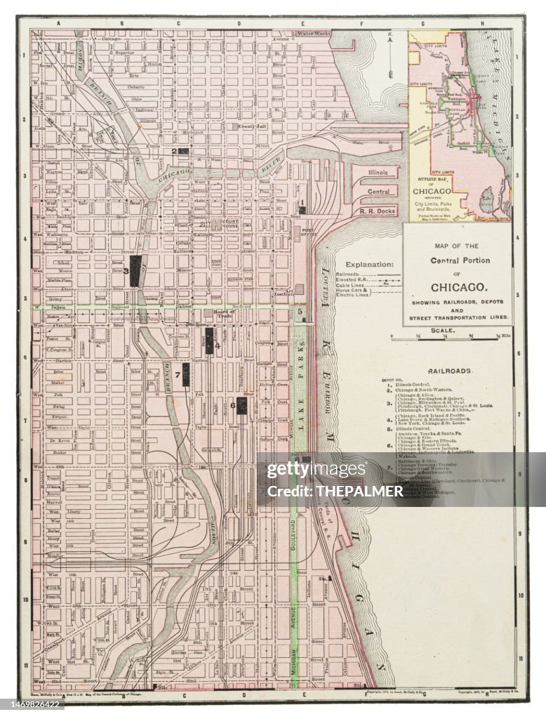 Mappa della città di Chicago, Illinois State 1899