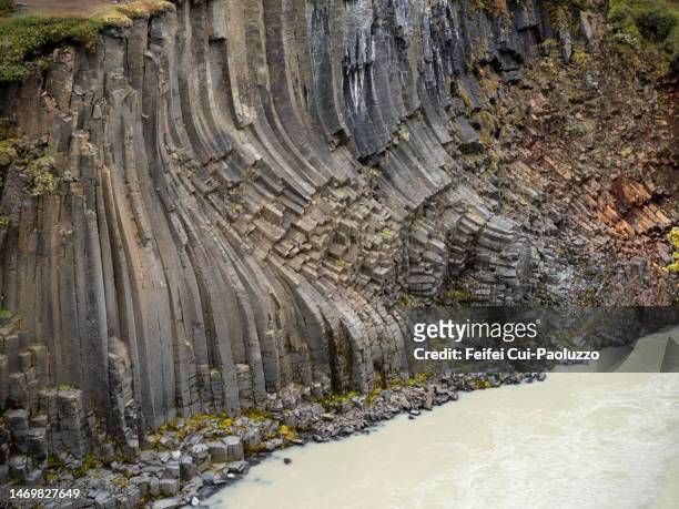 studlagil canyon with river jökla, jökuldalur - basalt stock pictures, royalty-free photos & images