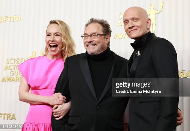 Sarah Goldberg, Stephen Root and Anthony Carrigan attend the 29th Annual Screen Actors Guild Awards at Fairmont Century Plaza on February 26, 2023 in...