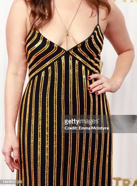 Jessy Hodges, fashion detail, attends the 29th Annual Screen Actors Guild Awards at Fairmont Century Plaza on February 26, 2023 in Los Angeles,...