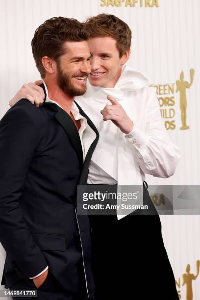 Andrew Garfield and Eddie Redmayne attend the 29th Annual Screen Actors Guild Awards at Fairmont Century Plaza on February 26, 2023 in Los Angeles,...