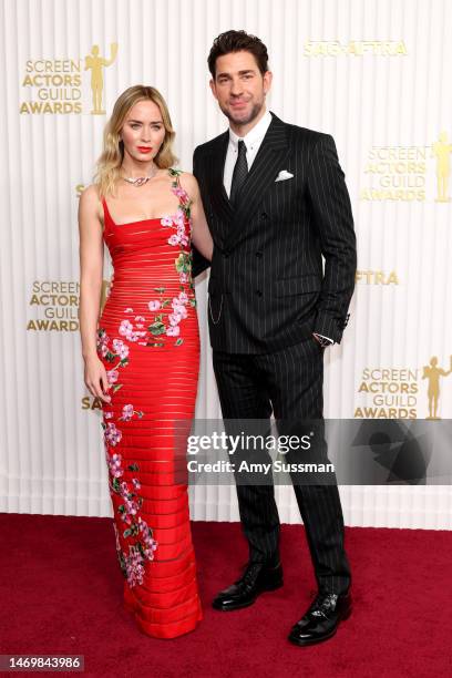 Emily Blunt and John Krasinski attend the 29th Annual Screen Actors Guild Awards at Fairmont Century Plaza on February 26, 2023 in Los Angeles,...