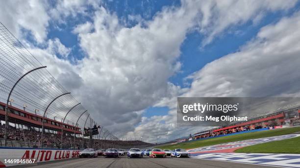 Christopher Bell, driver of the Sirius XM Toyota, Ricky Stenhouse Jr, driver of the Ralphs/Tree Top Chevrolet, Joey Logano, driver of the AAA...