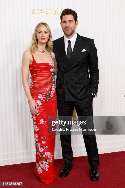 Emily Blunt and John Krasinski attend the 29th Annual Screen Actors Guild Awards at Fairmont Century Plaza on February 26, 2023 in Los Angeles,...