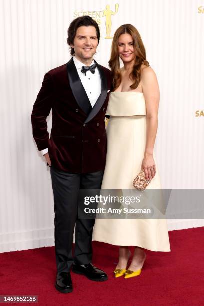 Adam Scott and Naomi Sablan attend the 29th Annual Screen Actors Guild Awards at Fairmont Century Plaza on February 26, 2023 in Los Angeles,...