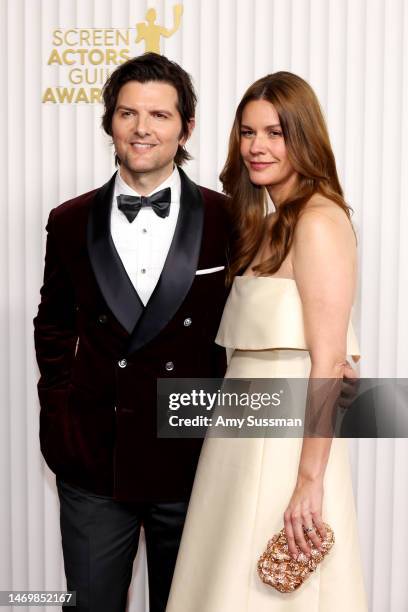 Adam Scott and Naomi Sablan attend the 29th Annual Screen Actors Guild Awards at Fairmont Century Plaza on February 26, 2023 in Los Angeles,...