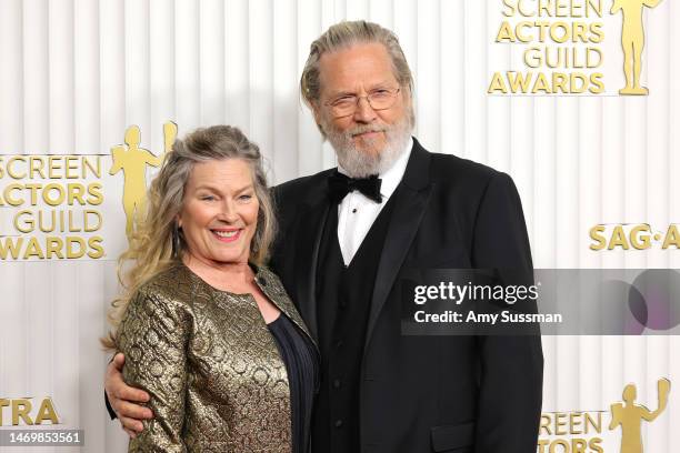 Susan Geston and Jeff Bridges attend the 29th Annual Screen Actors Guild Awards at Fairmont Century Plaza on February 26, 2023 in Los Angeles,...