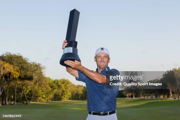 Charles Howell III of CRUSHERS GC celebrates with the trophy during the LIV Golf Invitational - Mayakoba at El Camaleon at Mayakoba on February 26,...