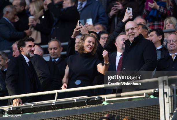 Newcastle United co owners, Amanda Staveley and Mehrdad Ghodoussi with the Manchester United co-chair Avram Glazer before the Carabao Cup Final match...