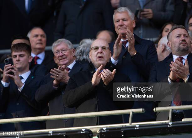 Former Manchester United manager, Sir Alex Ferguson and former chief executive, David Gill with Manchester United's co-chairman Avram Glazer before...