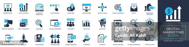 digitale marketing-symbole gesetzt. enthält buchhaltung, analyse, kunden-, feedback-, geschäfts-, inhalts- und solidere symbolsammlung. vektordarstellung. für website-design, logo, app, vorlage, benutzeroberfläche usw. - software-development-icon stock-grafiken, -clipart, -cartoons und -symbole