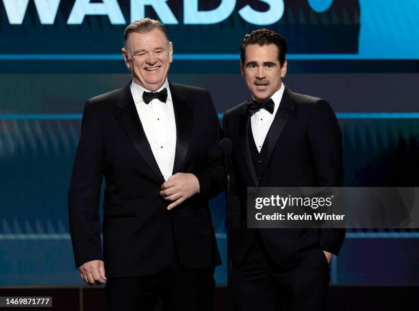 Brendan Gleeson and Colin Farrell speak onstage during the 29th Annual Screen Actors Guild Awards at Fairmont Century Plaza on February 26, 2023 in...