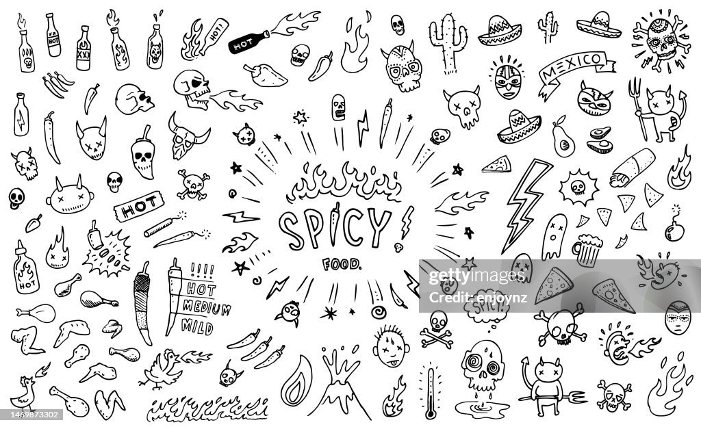 Würzige mexikanische Doodle-Zeichnungen