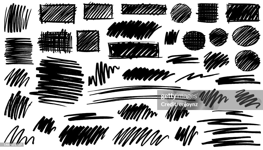 Marqueur de stylo noir cercles rectangles carrés et formes gribouillées