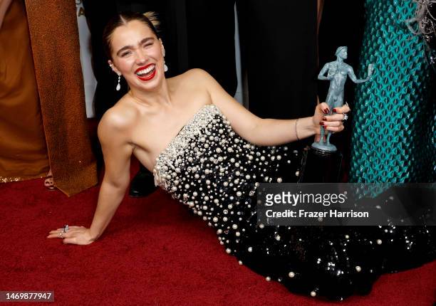 Haley Lu Richardson, recipient of the Outstanding Performance by an Ensemble in a Drama Series for "The White Lotus," poses in the press room during...
