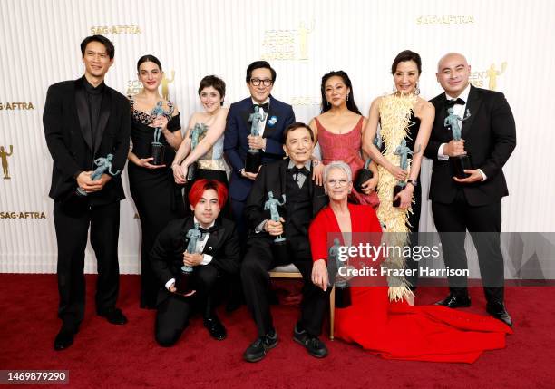 Harry Shum Jr., Jenny Slate, Andy Le, Tallie Medel, Ke Huy Quan, James Hong, Stephanie Hsu, Jamie Lee Curtis, Michelle Yeoh and Brian Le, recipients...