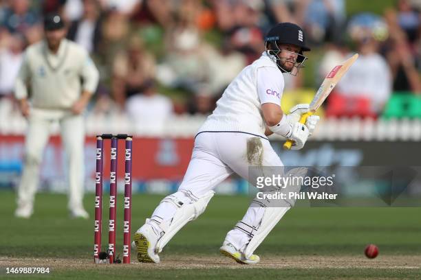 Ben Duckett of England bats during day four of the Second Test Match between New Zealand and England at Basin Reserve on February 27, 2023 in...