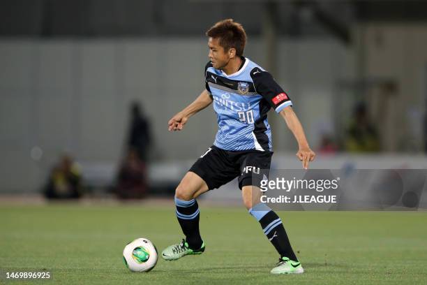 Junichi Inamoto of Kawasaki Frontale in action during the J.League J1 match between Kawasaki Frontale and Nagoya Grampus at Todoroki Stadium on May...