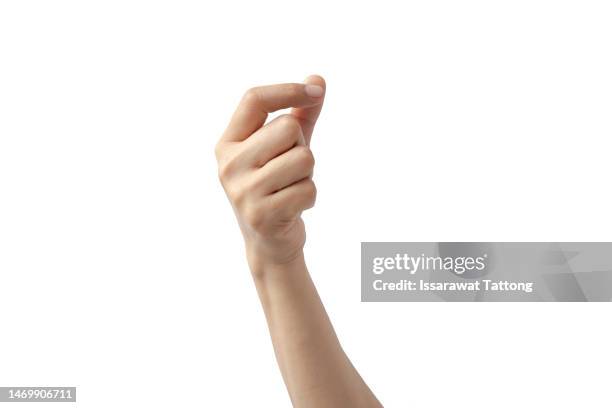 woman hand holding some like a blank card isolated on a white background - mani donna foto e immagini stock